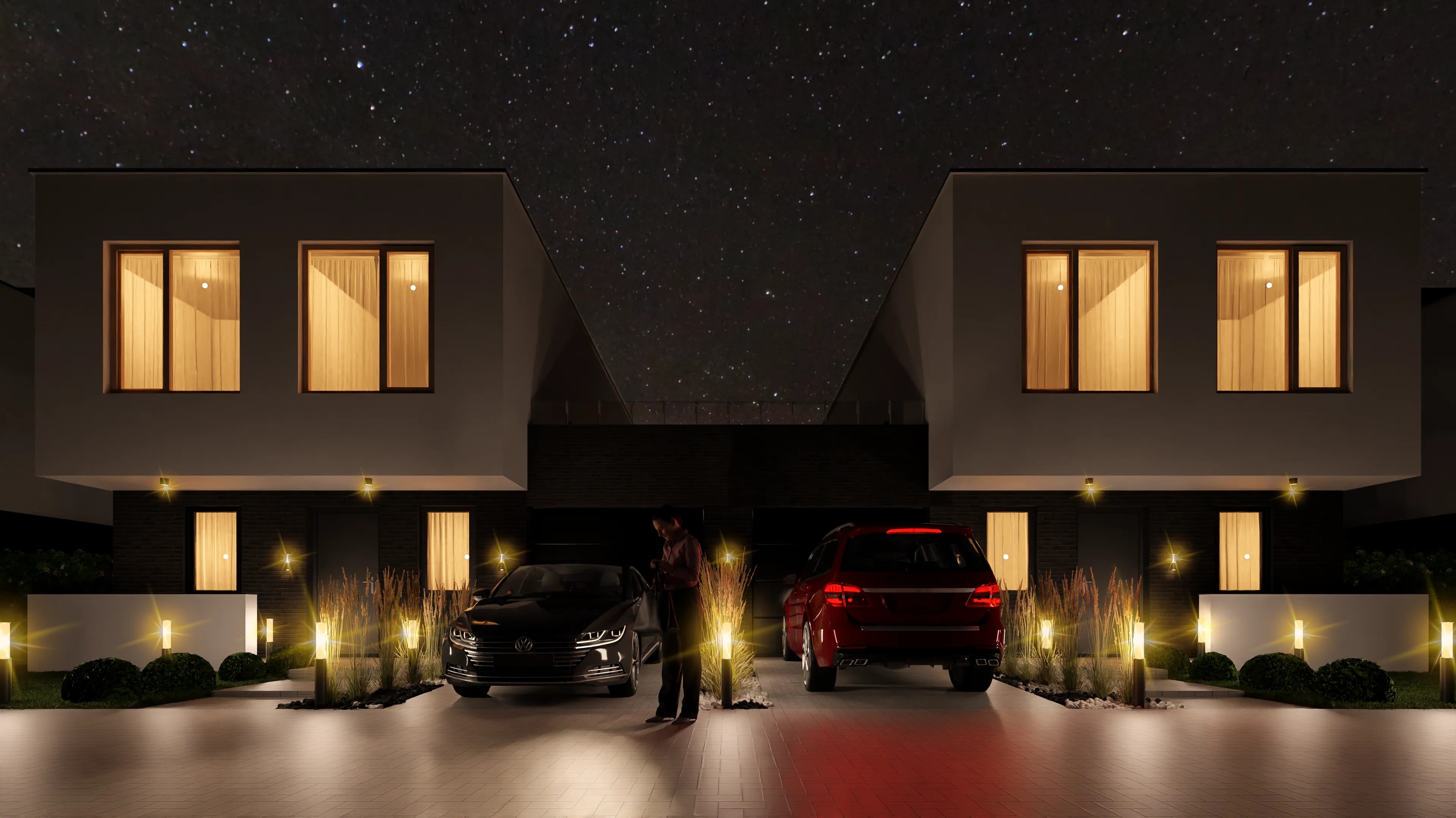 Przestronny podjazd i garaże